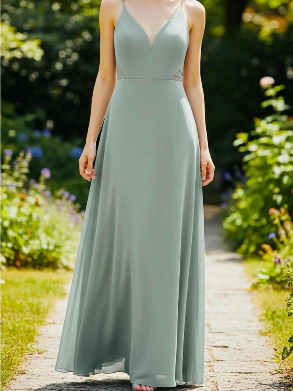 Azazie Mist Green Spaghetti-Strap A-Line Gown